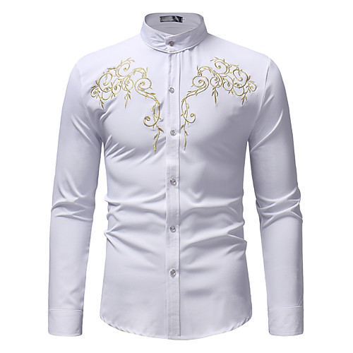 

Men's Shirt Marble Embroidered Long Sleeve Weekend Tops Lightweight Comfortable Wine White Black