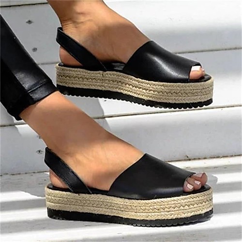 

Women's Sandals Platform Round Toe PU Solid Colored Pink Black