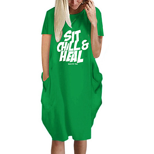 

Women's T Shirt Dress Tee Dress Knee Length Dress Blue Yellow Fuchsia Gray Green White Black Short Sleeve Letter Summer Round Neck Casual Oversized 2021 S M L XL XXL 3XL 4XL 5XL