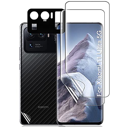 

screen protector for xiaomi mi 11 ultra 5g,[pack of 2][camera lens protector(metal material)][back carbon fiber film protector][in-display fingerprint support][bubble free]