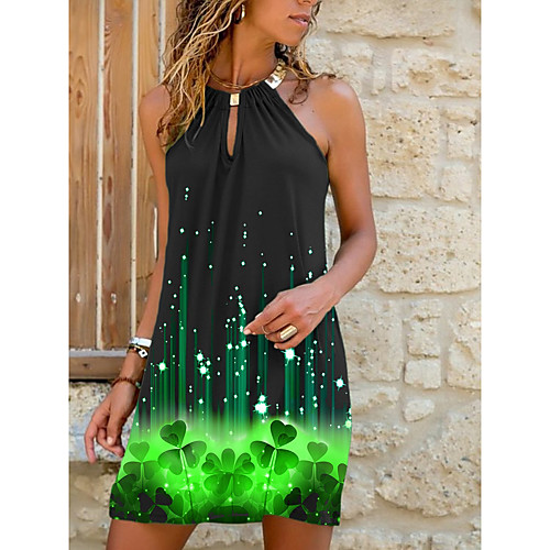 

Women's Strap Dress Short Mini Dress Black Sleeveless Floral Color Gradient Print Summer Halter Neck Casual 2021 S M L XL XXL 3XL