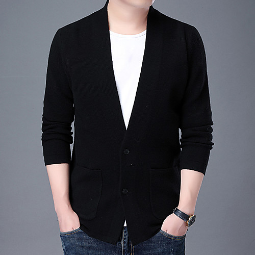 

Men's Stylish Vintage Style Knitted Solid Color Cardigan Long Sleeve Sweater Cardigans V Neck Fall Winter Gray Khaki Black