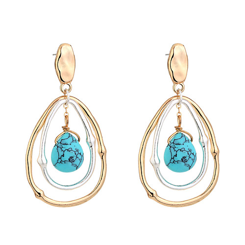 

CUSTZ Vintage Earrings Turquoise Statement Earrings Shaped Pearls Dangle Earrings for Women and Girls (js000059-2)