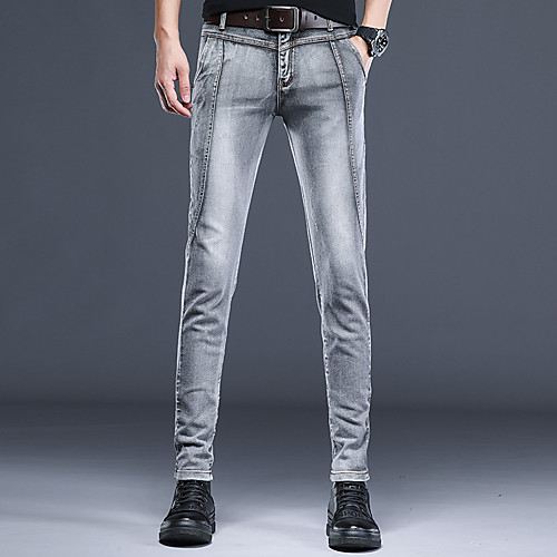 

Men's Simple Daily Going out Jeans Pants Solid Color Full Length Zipper Light Grey
