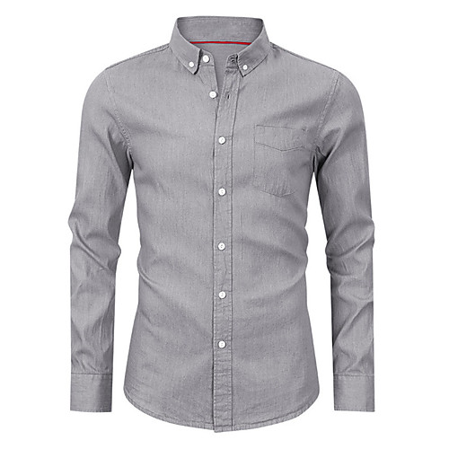 

Men's Shirt Solid Color Button-Down Long Sleeve Street Tops Cotton Business Casual Comfortable Blue Gray Dark Gray