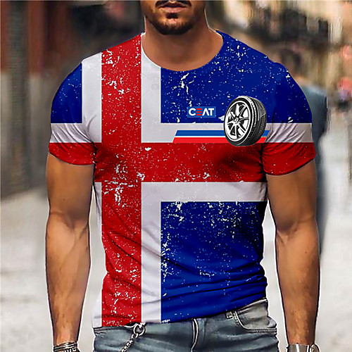 

Men's Unisex Tee T shirt Shirt 3D Print Graphic Prints Flag Print Short Sleeve Daily Tops Casual Designer Big and Tall Blue