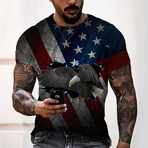 

Men's Unisex Tee T shirt Shirt 3D Print Graphic Prints Flag Print Short Sleeve Daily Tops Casual Designer Big and Tall Blue