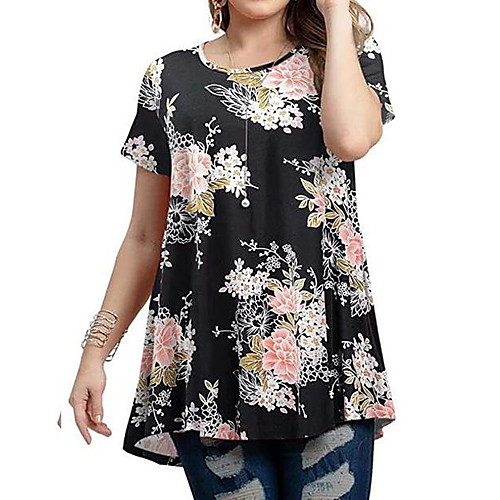 

Women's Plus Size Tops T shirt Florals Long Sleeve Round Neck Casual Fall Spring Blue Yellow Blushing Pink Big Size L XL 2XL 3XL 4XL