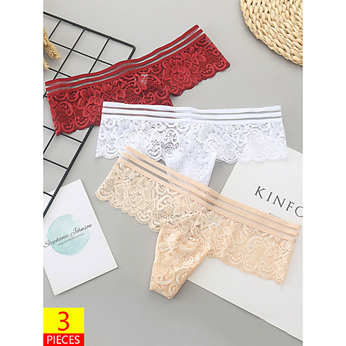 

Women's Lace G-strings & Thongs Panties Micro-elastic Low Waist 3 Pieces Multi color One-Size