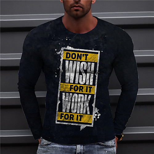 

Men's Unisex Tee T shirt Shirt 3D Print Graphic Prints Letter Print Long Sleeve Daily Tops Casual Designer Big and Tall Black