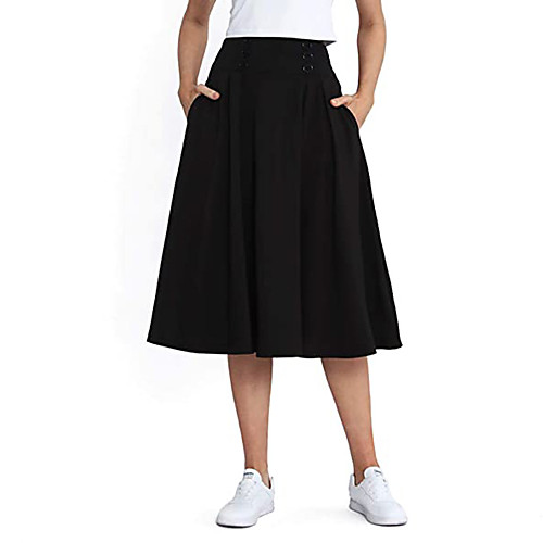 

Women's Casual / Daily Weekend Basic Streetwear Cotton Capris Skirts Solid Colored Pleated Black / Loose