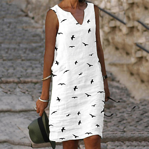 

Women's A Line Dress Knee Length Dress Blushing Pink Green White Black Sleeveless Animal Print Summer V Neck Casual Holiday 2021 M L XL XXL 3XL