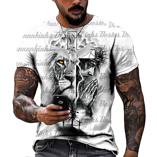 

Men's Unisex Tee T shirt Shirt 3D Print Graphic Prints Lion Print Short Sleeve Daily Tops Casual Designer Big and Tall Gray