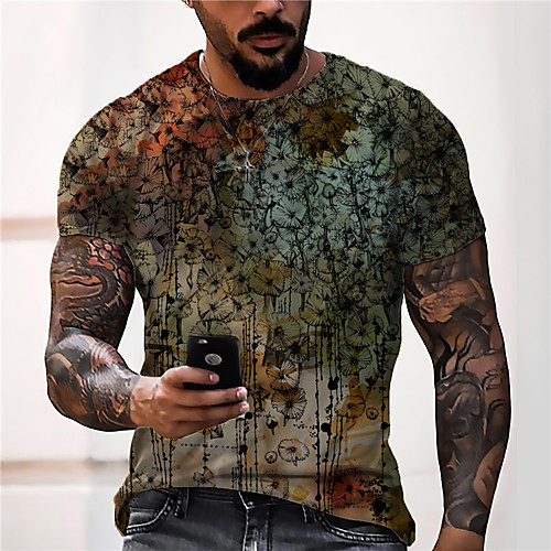 

Men's Unisex Tee T shirt Shirt 3D Print Floral Graphic Prints Print Short Sleeve Daily Tops Casual Designer Big and Tall Gray Brown