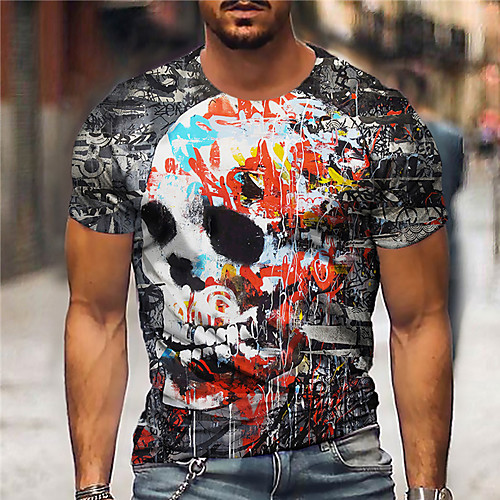 

Men's Unisex Tee T shirt Shirt 3D Print Graphic Prints Skull Print Short Sleeve Daily Tops Casual Designer Big and Tall Gray