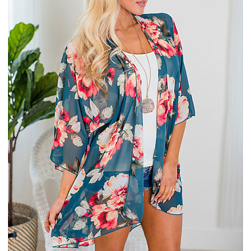 

Women's Coat Daily Wear Spring Summer Regular Coat V Neck Casual / Daily Jacket Pattern Others Navy Blue
