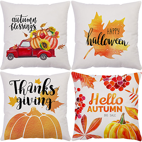 

Autumn Double Side Cushion Cover 4PC Soft Decorative Square Throw Pillow Cover Cushion Case Pillowcase for Bedroom Livingroom Superior Quality Machine Washable Outdoor Cushion for Sofa Couch Bed Chair Pumpkin Fall