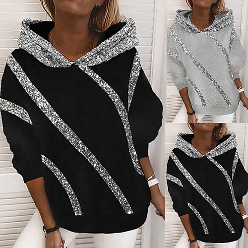 

Women's Hoodie Striped Patchwork Sports & Outdoor Casual Daily non-printing Sportswear Streetwear Hoodies Sweatshirts Gray Black / Going out / Work