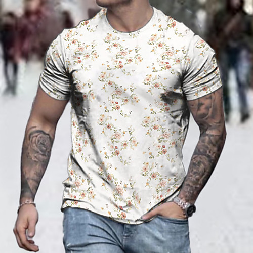 

Men's Tee T shirt Shirt 3D Print Floral Graphic Graphic Prints Plus Size Short Sleeve Casual Tops Basic Designer Slim Fit Big and Tall White