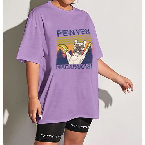 

Women's Plus Size Tops T shirt Graphic Short Sleeve Round Neck Purple Black Big Size L XL XXL XXXL 4XL / Cotton