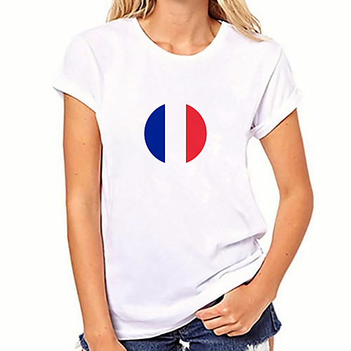 

Women's Painting T shirt Paris La Tour Eiffel Print Round Neck Basic Tops Cotton Blue Red