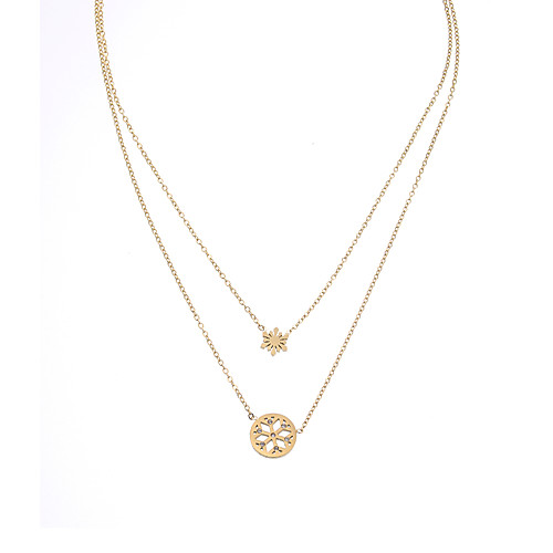 

lureme Multilayer Pendant Necklace 14K Gold Stainless Steel Simle face/Snowflake/Horn/Star/Heart