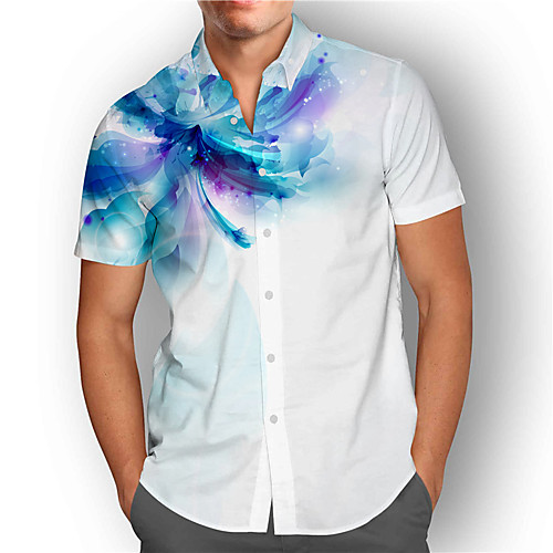 

Men's Shirt 3D Print Floral Plus Size 3D Print Button-Down Short Sleeve Street Tops Casual Fashion Breathable Comfortable Blue / Sports