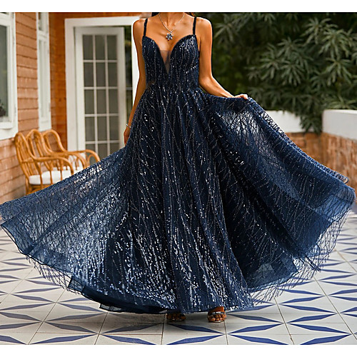 

Women's A Line Dress Maxi long Dress Dark Blue Sleeveless Solid Color Modern Style Summer V Neck Sexy 2021 S M L XL