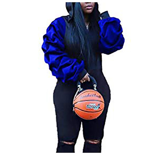 

halfword womens puff sleeve hoodies and pants set knee hole 2 piece outfits blue xxl