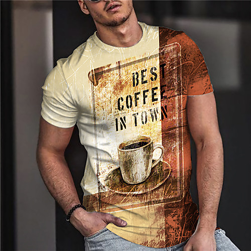

Men's Unisex Tee T shirt Shirt 3D Print Graphic Prints Drink Print Short Sleeve Daily Tops Casual Designer Big and Tall Brown