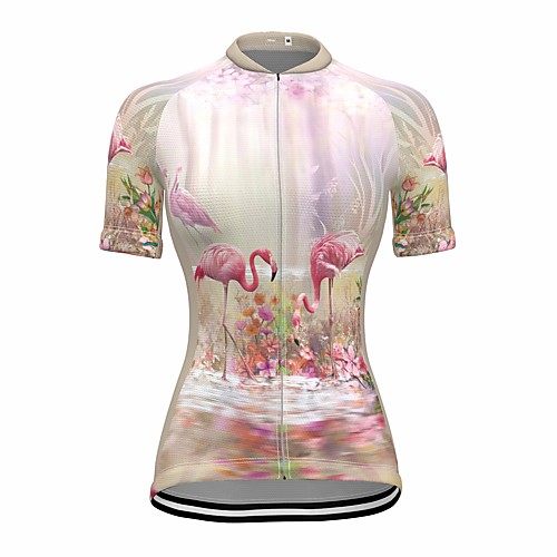 

21Grams Women's Short Sleeve Cycling Jersey Summer Spandex Yellow Flamingo 3D Floral Botanical Bike Top Mountain Bike MTB Road Bike Cycling Quick Dry Moisture Wicking Sports Clothing Apparel