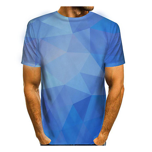 

Men's Tee T shirt Shirt 3D Print Graphic Prints Geometry Print Short Sleeve Daily Tops Casual Designer Big and Tall Round Neck Blue / Summer