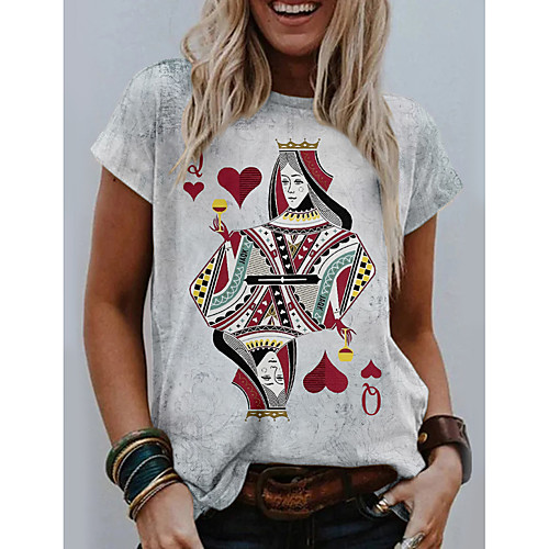 

Women's Painting T shirt Graphic Heart Print Round Neck Basic Tops Gray