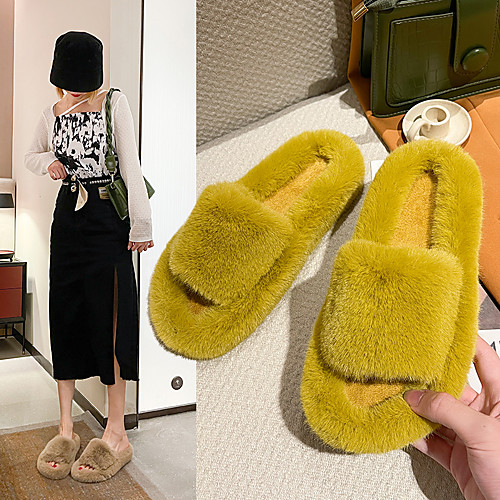 

Women's Slippers & Flip-Flops Flat Heel Round Toe Home Cotton Solid Colored Yellow Blue Khaki