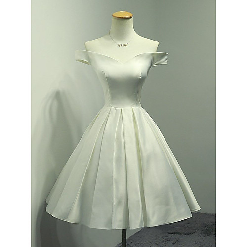 

A-Line Minimalist Elegant Engagement Cocktail Party Dress Off Shoulder Sleeveless Knee Length Satin with Sleek 2021