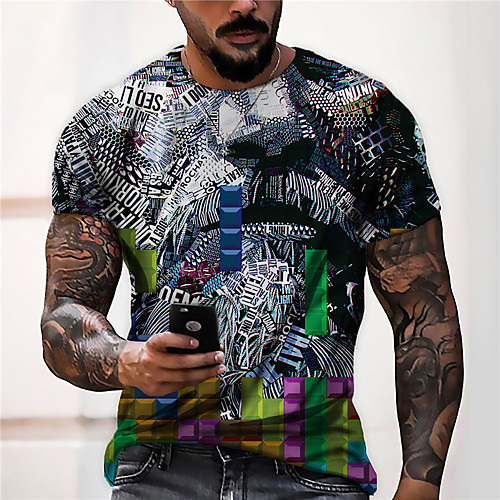 

Men's Unisex Tee T shirt Shirt 3D Print Graphic Prints Box Print Short Sleeve Daily Tops Casual Designer Big and Tall Gray