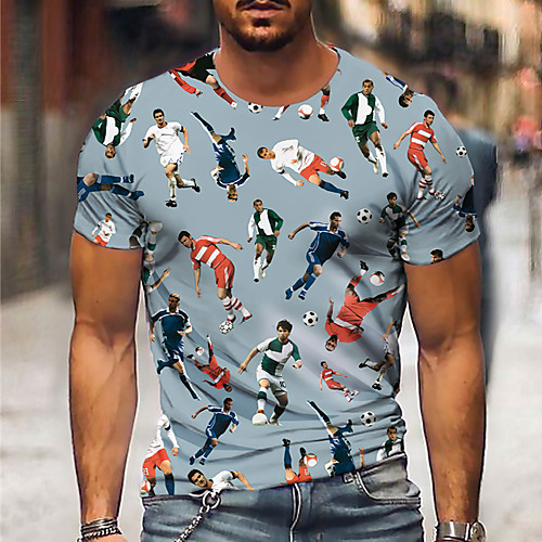 

Men's Unisex Tee T shirt Shirt 3D Print Graphic Prints Football Olympics Print Short Sleeve Daily Tops Casual Designer Big and Tall Blue