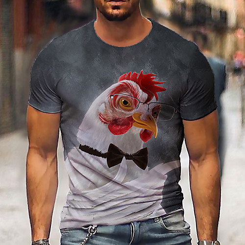 

Men's Unisex Tee T shirt Shirt 3D Print Graphic Prints Chicken Print Short Sleeve Daily Tops Casual Designer Big and Tall Gray