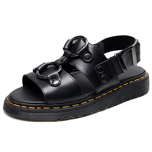 

Women's Sandals Flat Heel Open Toe Booties Ankle Boots Daily Home Leather Solid Colored Black