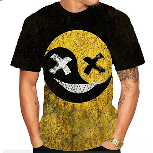 

Men's Unisex Tee T shirt Shirt 3D Print Graphic Prints Emoji Face Print Short Sleeve Daily Tops Casual Designer Big and Tall Yellow