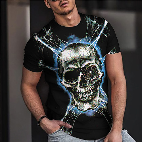 

Men's Unisex Tee T shirt Shirt 3D Print Graphic Prints Skull Print Short Sleeve Daily Tops Casual Designer Big and Tall Black
