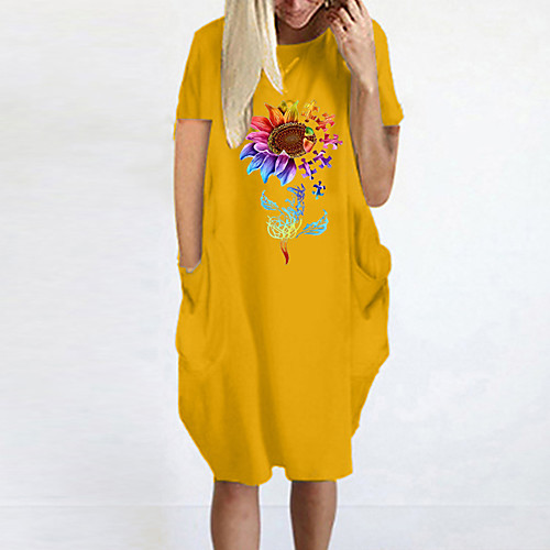 

Women's T Shirt Dress Tee Dress Knee Length Dress Blue Yellow Fuchsia Gray Green White Black Short Sleeve Floral Summer Round Neck Casual Oversized 2021 S M L XL XXL 3XL 4XL 5XL