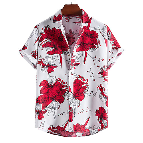 

Men's Shirt Floral Short Sleeve Casual Tops Hawaiian Red / White