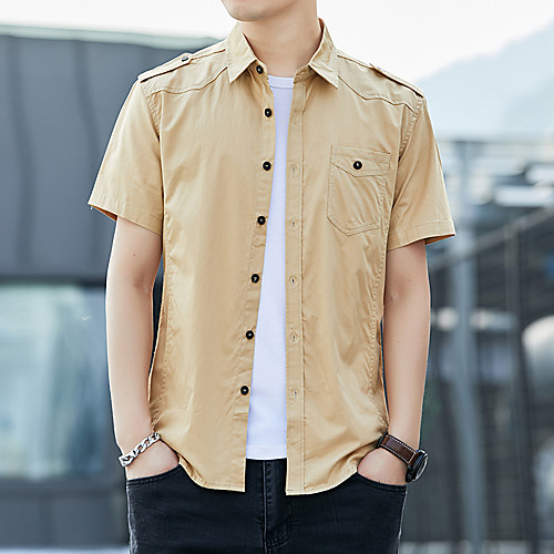 

Men's Shirt Solid Color Plus Size Short Sleeve Casual Tops Cotton Simple Blue Army Green Khaki