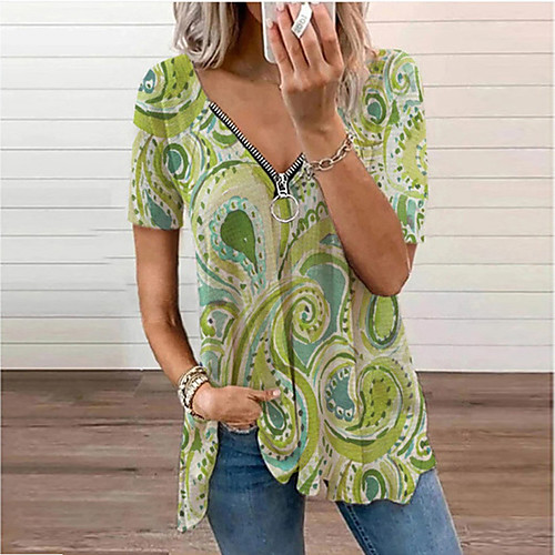 

Women's Floral Theme Boho Geometric Blouse Shirt Geometric Boho V Neck Basic Casual Tops Yellow Army Green Dusty Blue