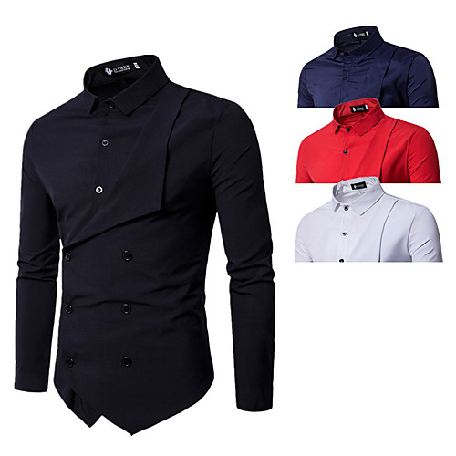 

Men's Shirt Plain Solid Color Long Sleeve Casual Tops Ethnic Style Designer Rock Hip Hop White Black Red