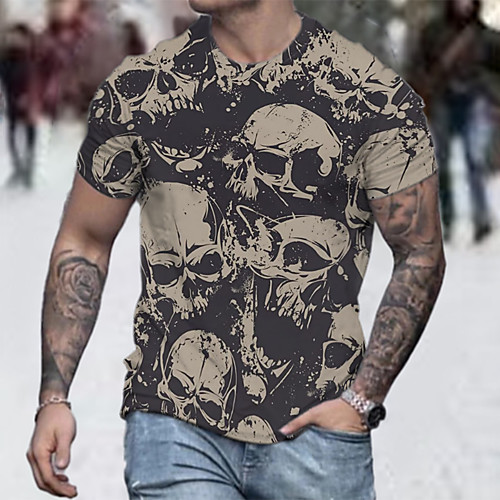 

Men's Tee T shirt Shirt 3D Print Graphic Skull Plus Size Short Sleeve Casual Tops Basic Designer Big and Tall Blue Rainbow Brown