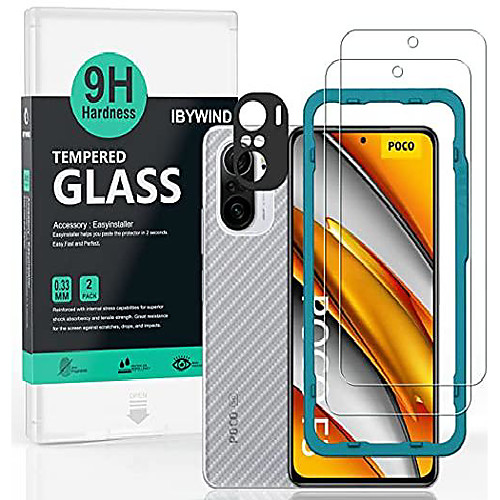 

screen protector for poco f3 5g/redmi k40/redmi k40 pro, [pack of 2] with metal camera lens protector,back carbon fiber skin protector,including easy install kit