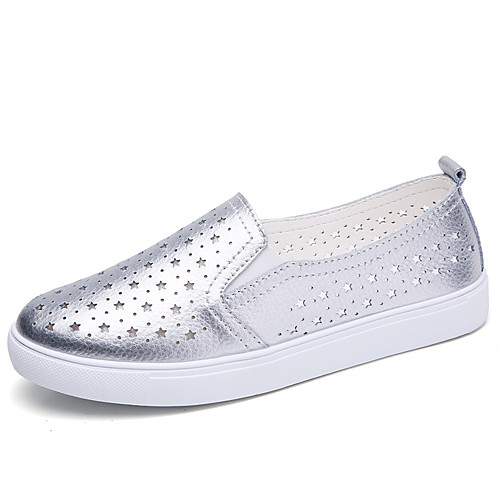 

Women's Loafers & Slip-Ons Flat Heel Round Toe Daily PU Solid Colored Silver White Black