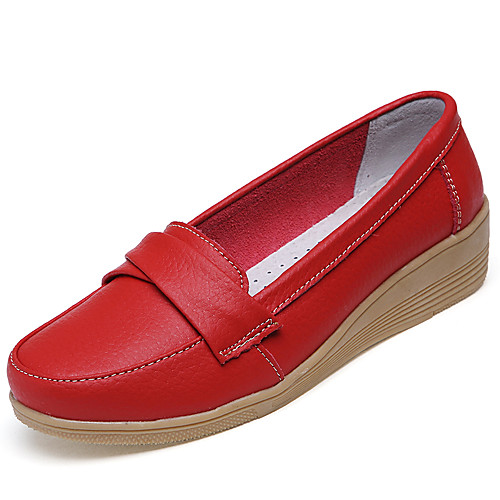 

Women's Loafers & Slip-Ons Wedge Heel Round Toe Booties Ankle Boots Daily Work Leather Lace-up Solid Colored Red White Black